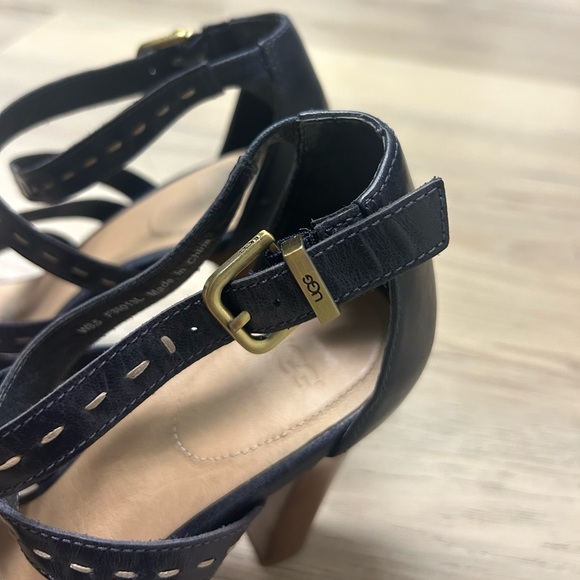 UGG Sandals Platform Strappy Navy Blue Leather Women Sz 8.5 High Heel Open Toe - Picture 6 of 15